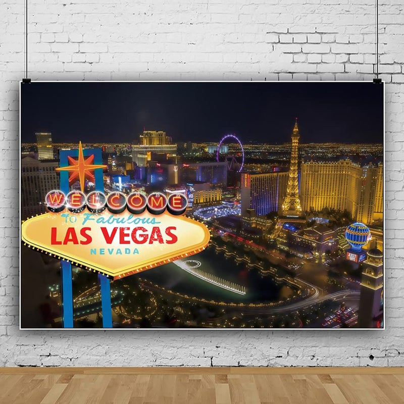 Leyiyi Welcome Las Vegas Night Backdrop 10x8ft Photography Sin City Sign Party Decoration Gambling House Tourism Traveling Personal Portraits Studio Props - Image 1
